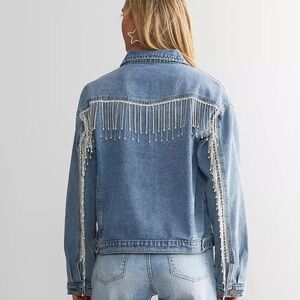 Veveret Rhinestone Fringe Denim Jacket